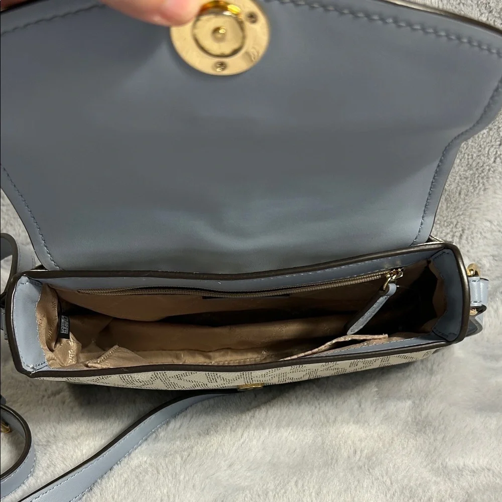 Michael Kors “Lea” Pale Blue and Cream Crossbody Bag